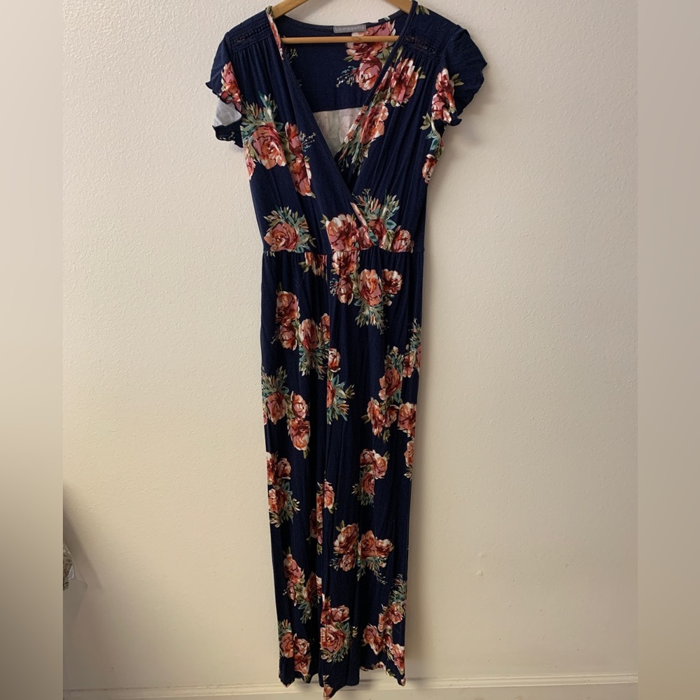 Navy short sleeve casual jumpsuit